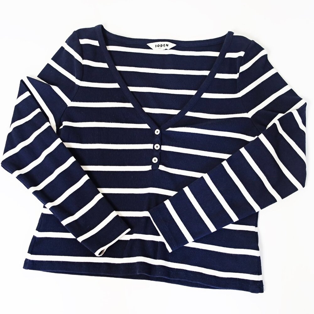 COPY - Boden Henley Ribbed Top Women's Us 10 / Uk 14 Navy ivory, like new!